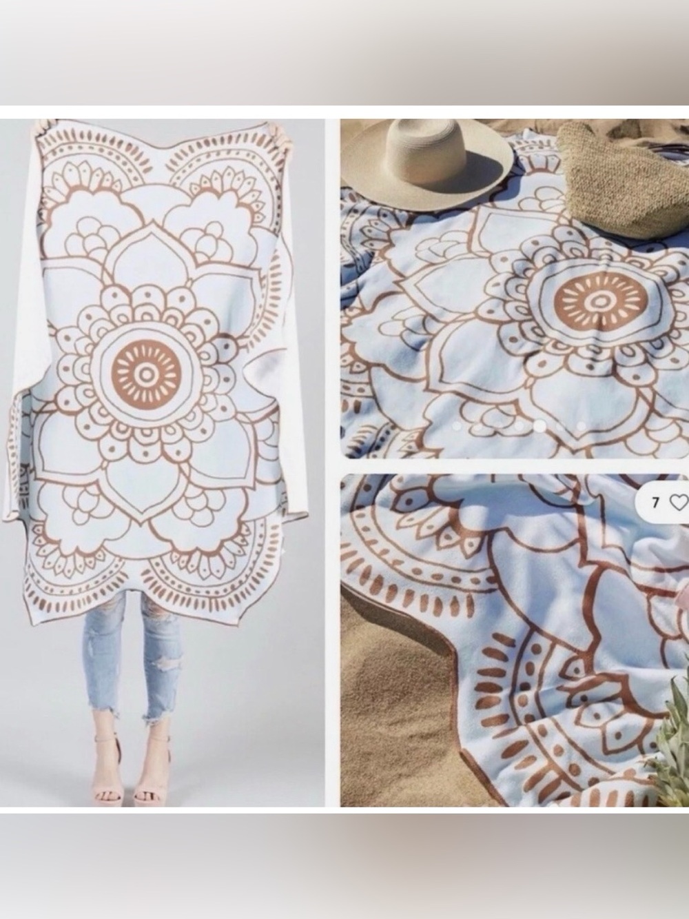 Vix Paula Hermanny lotus flower shaped beach towel in a blue and brown color